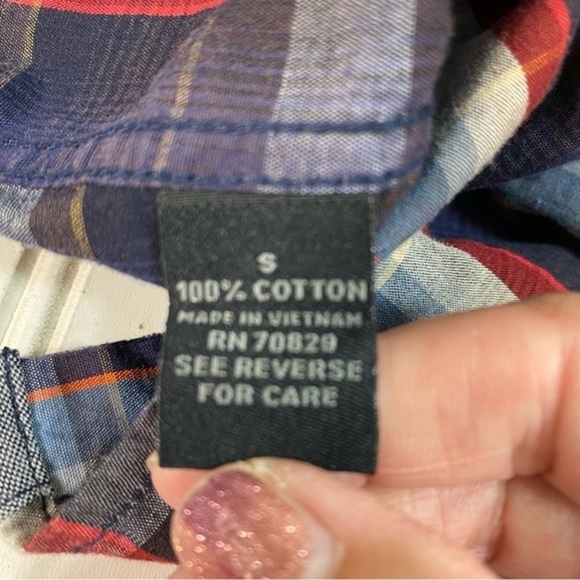 Buckle Black Button Up Shirt‎ Men Small Long sleeve Slim Fit Plaid - Picture 11 of 12